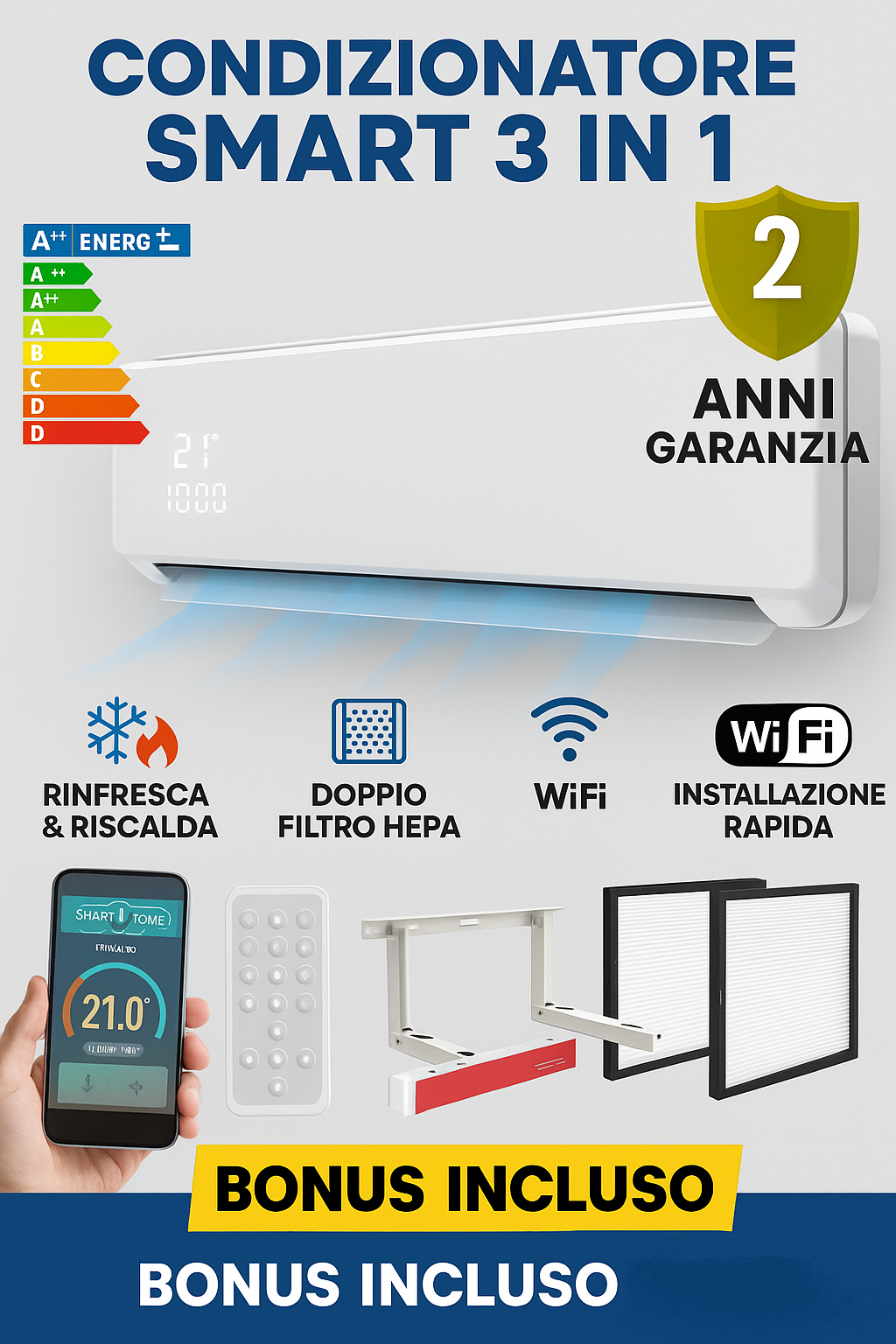 Condizionatore smart 3 in 1 - senza tubi esterni
