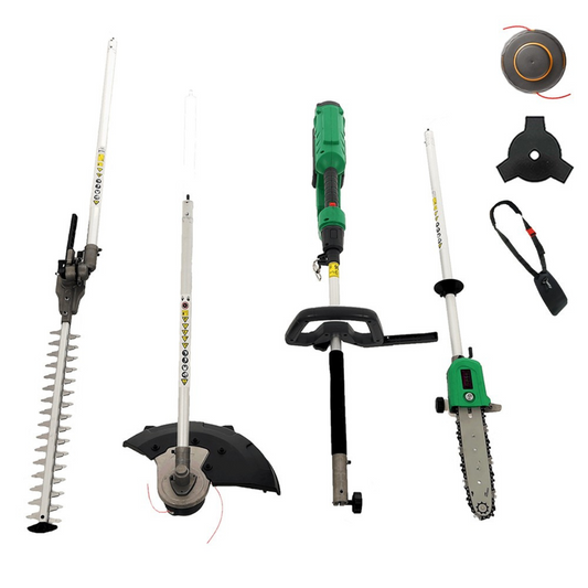 Decespugliatore a batteria iWorx 5 in 1 - Lame Tagliasiepi e motosega intercambiabili incluse + kit