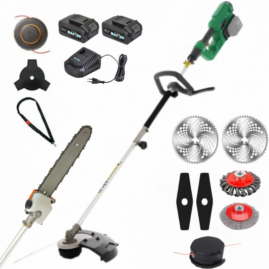 Decespugliatore a batteria iWorx 5 in 1 - Lame Tagliasiepi e motosega intercambiabili incluse + kit